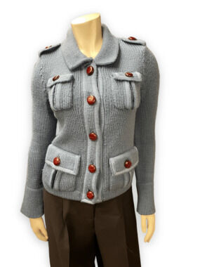 Marc Jacobs Steel Blue Wool Sweater Jacket With Pumpernickel Buttons Size XS